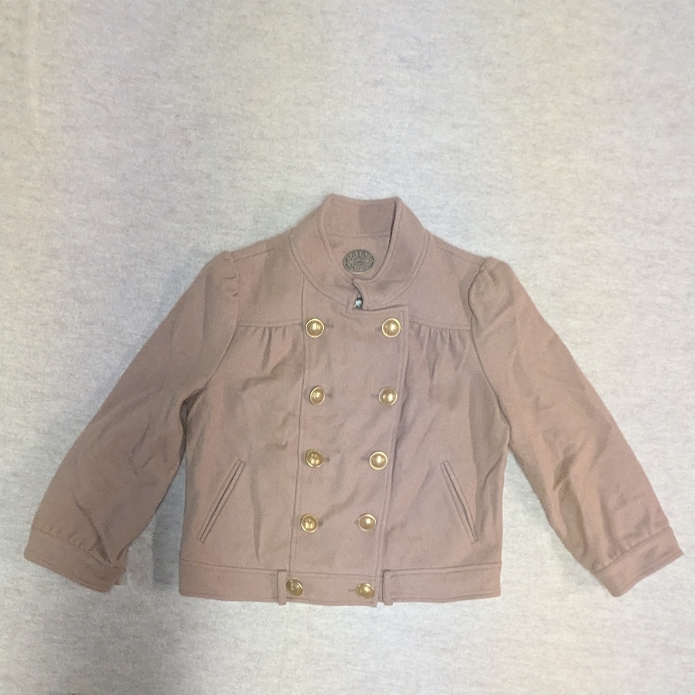 Anthropologie Women's Pea Military Wool Coat Brown w/ Gold Buttons Size 4 Small